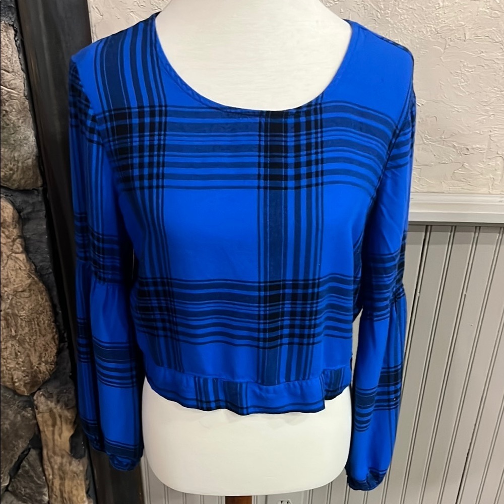 Blue and Black Boxy Crop Blouse